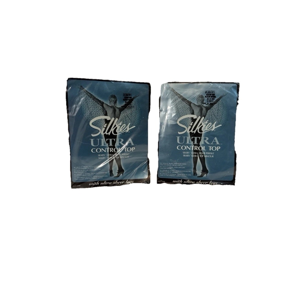 Lot 2 Silkies Ultra Control Top Pantyhose Medium‎ Beige With Ultra Sheer Legs